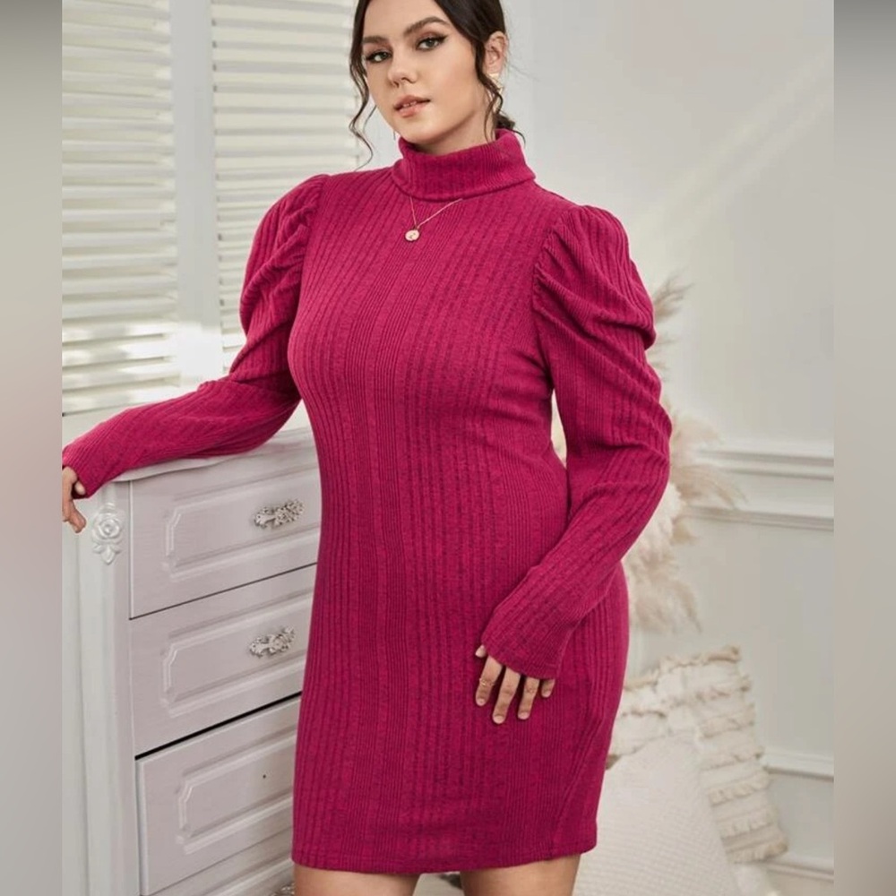 SHEIN Clasi Plus Turtleneck Gigot Sleeve Bodycon Dress